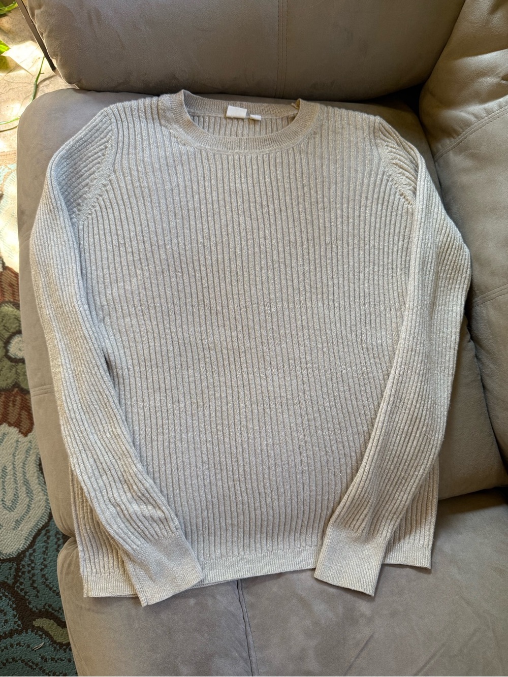 GAP Women's Cream Ribbed Crewneck Sweater with Subtle Sparkle